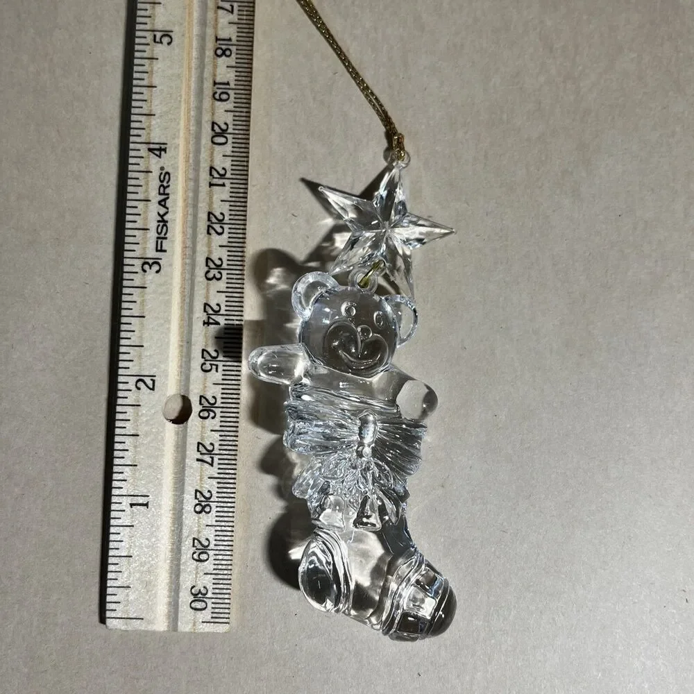 Set of 5 Acrylic Iridescent Glitter Christmas Tree Ornaments Santa, Bear, Grapes